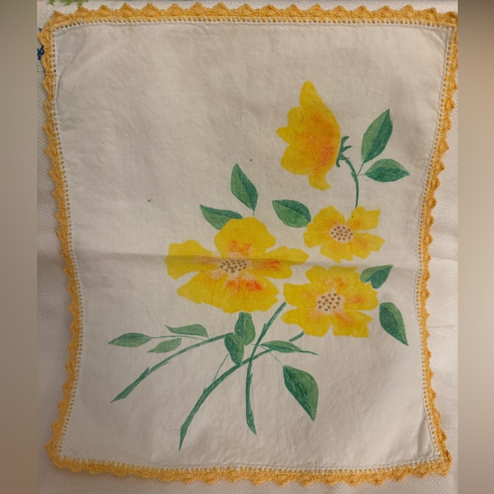 Vintage Floral Handkerchief with Lace Trim set of 2   #17